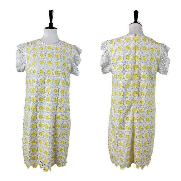 J.Crew Dress Crochet Lace Embroidered Shift White Yellow Daisy Floral Women’s 6 - Picture 12 of 13